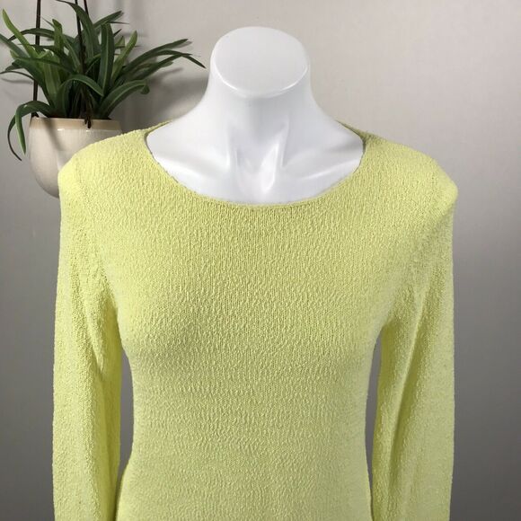 Eileen Fisher Yellow Sweater‎ Thin Boucle Nubby Knit Rolled Hem Top Size M - Picture 2 of 11